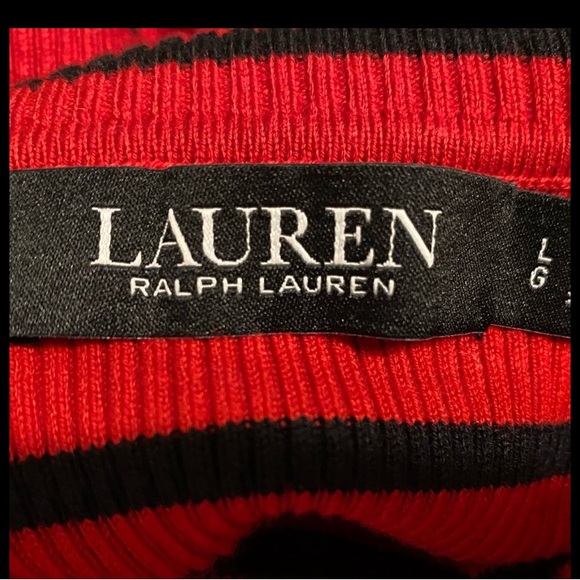 Lauren Ralph Lauren Sz L Red Turtleneck with Blue Stripes EUC, - Picture 2 of 6